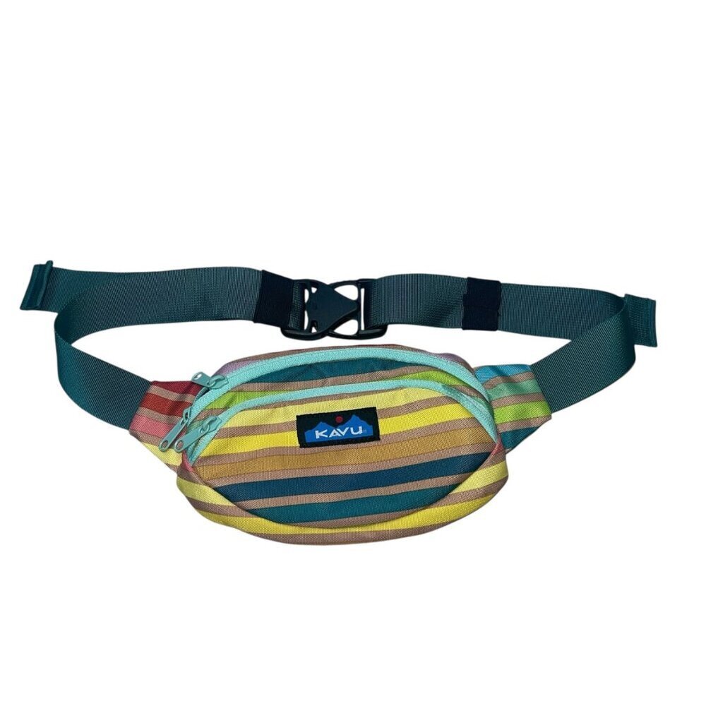 KAVU Spectator Nylon Belt Bag Green Striped Fanny Pack